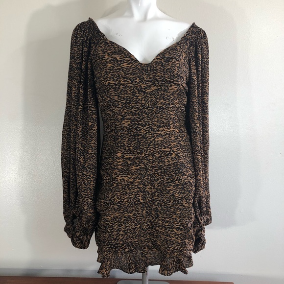 Ted Baker Wyatte Animal Print V-Neck Balloon Sleeve Ruched Bodycon Mini … - Picture 4 of 11
